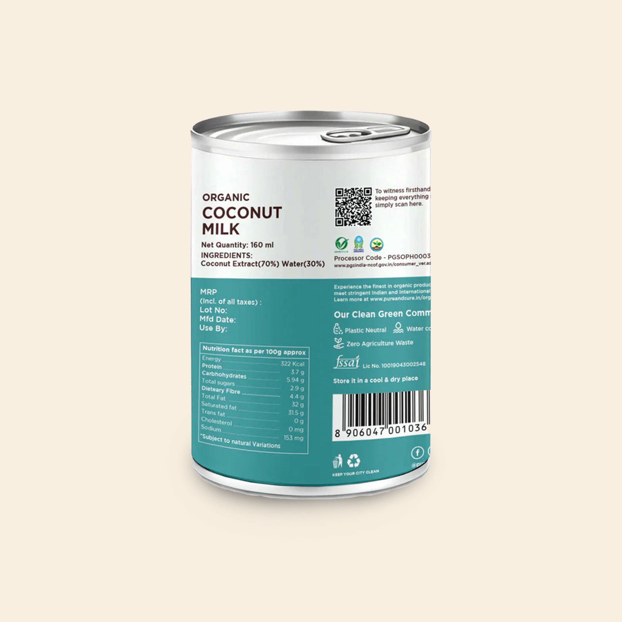 Pure And Sure Coconut Milk 160 Ml