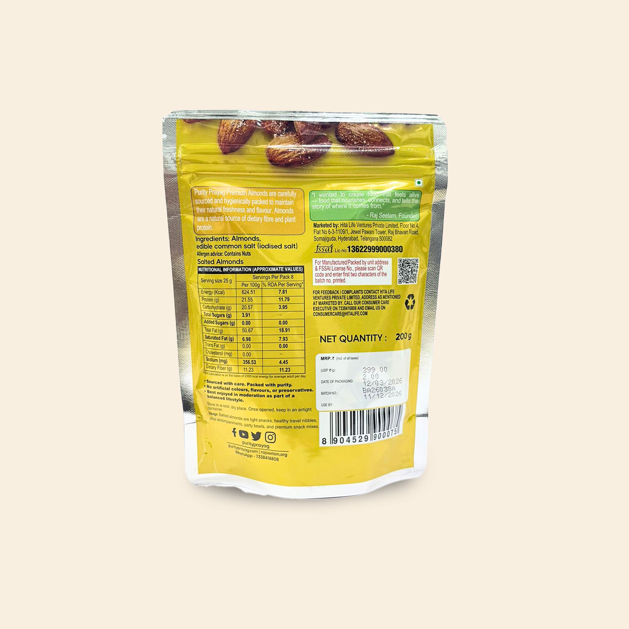 Purity Prayag Salted Almonds 200g
