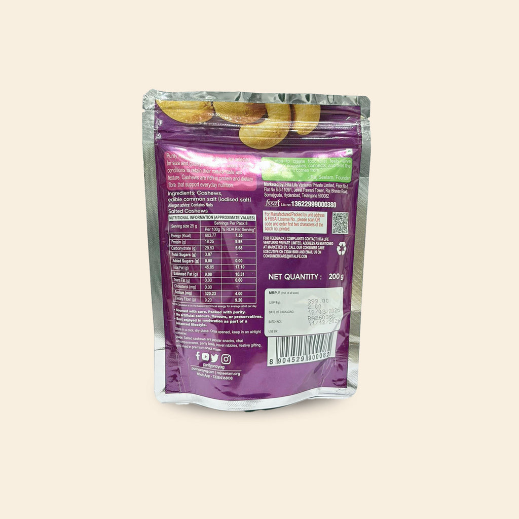 Purity Prayag Salted Cashews 200g