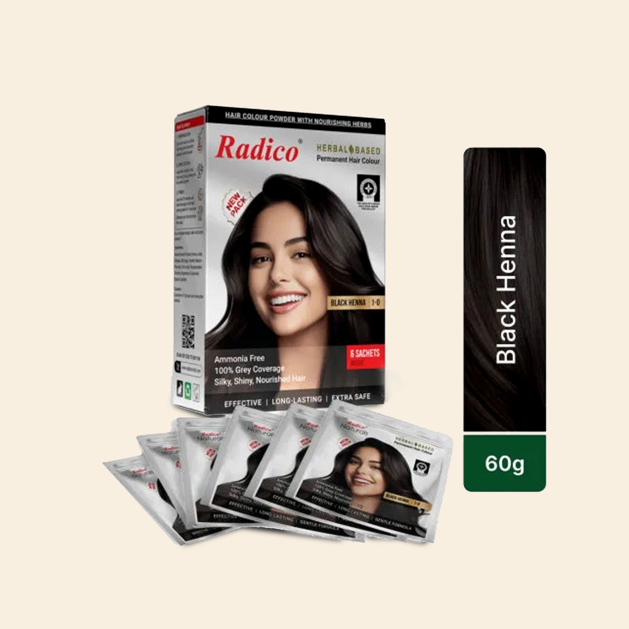 Radico Herbal Hair Color Natural Black Henna 60 Grams 100 G