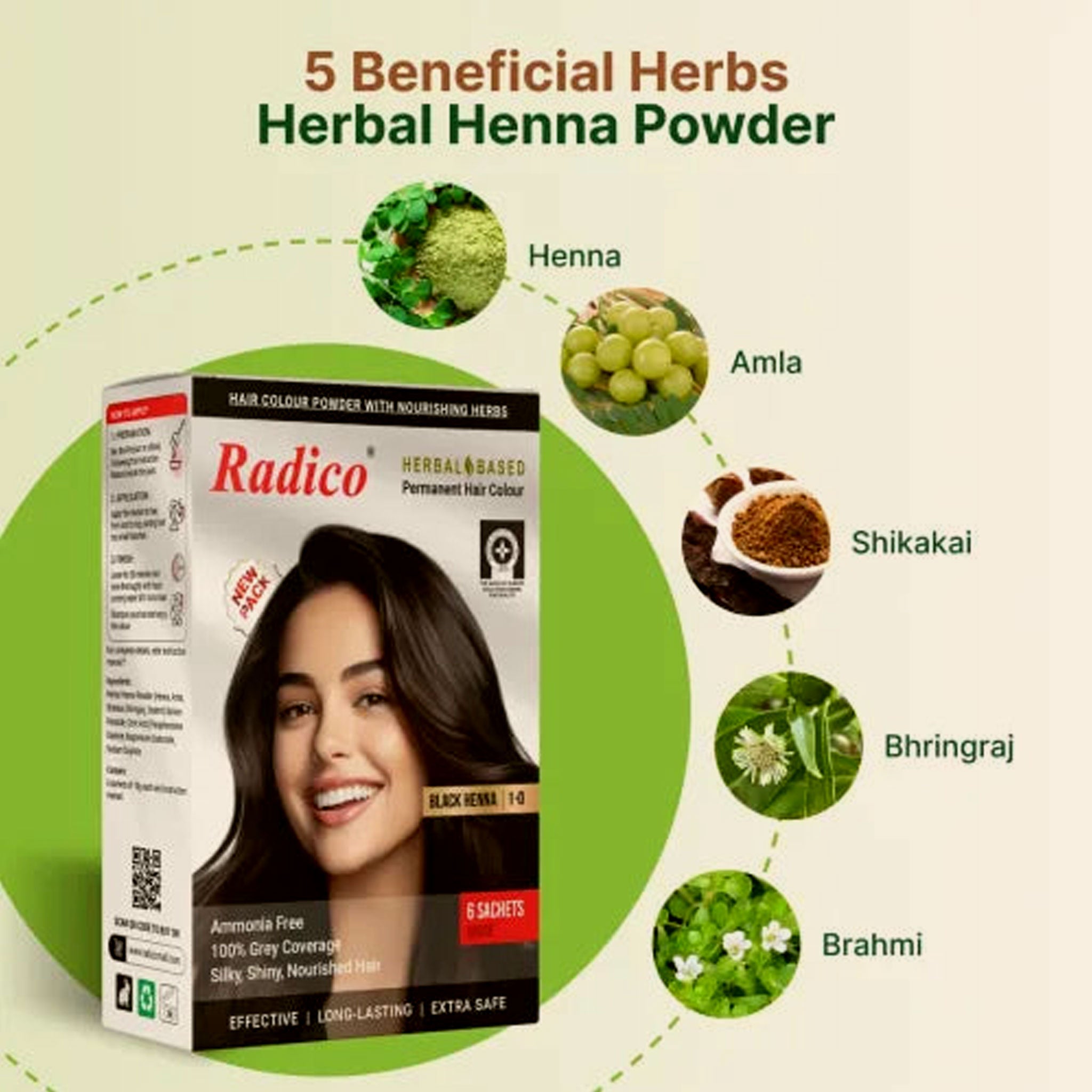 Radico Herbal Hair Color Natural Black Henna 60 Grams 100 G