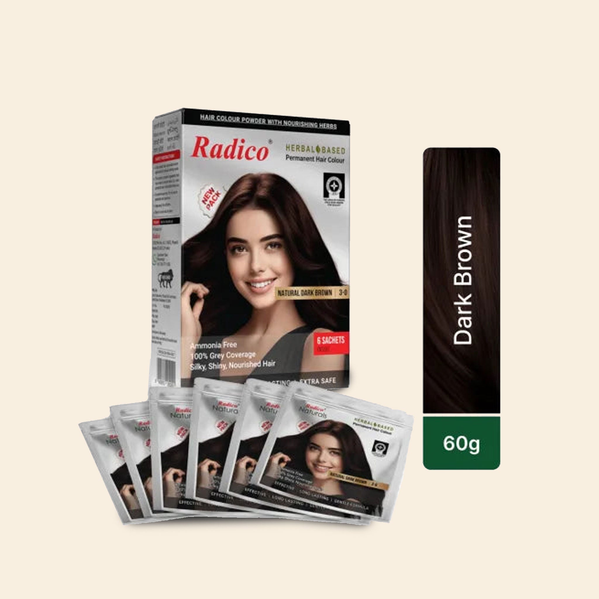 Radico Herbal Hair Color Natural Dark Brown 60 Grams