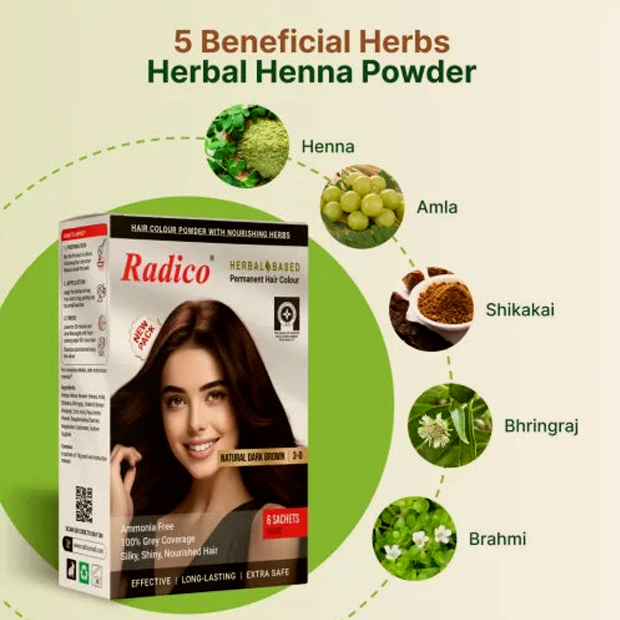 Radico Herbal Hair Color Natural Dark Brown 60 Grams