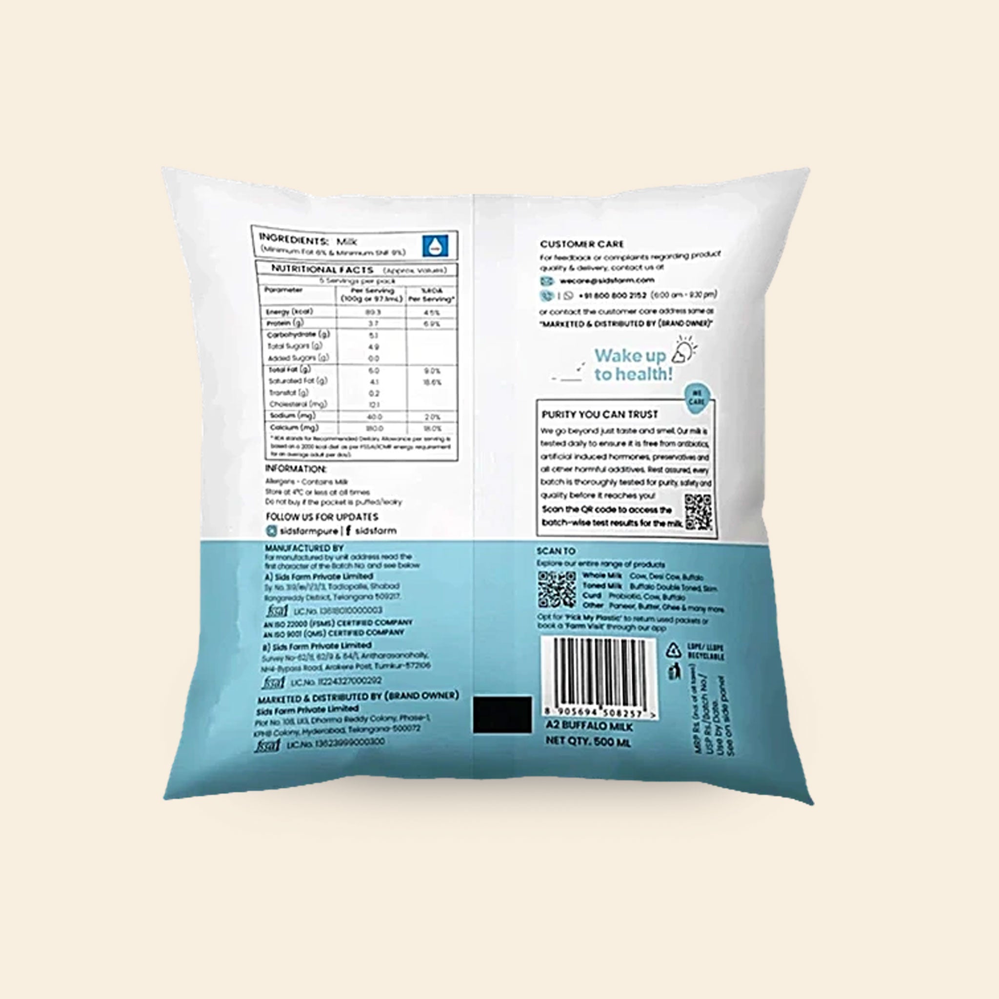 Sids Farm A2 Buffalo Milk 500 Ml